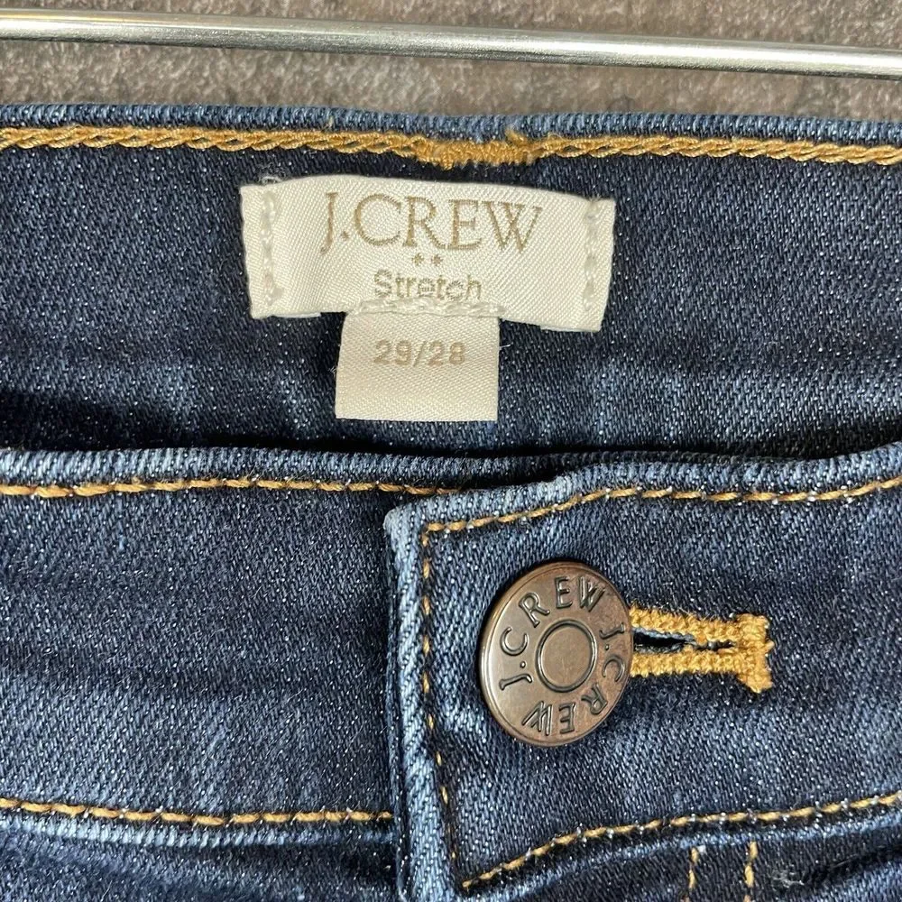 J.Crew Women's Size 29 28  Dark‎ Wash Jeans Stretch Blue Denim 5 Pocket Slim